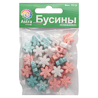 7063 Бусины пластиковые, ассорти, снежинки, 13*6мм, 15гр., Astra&Craft